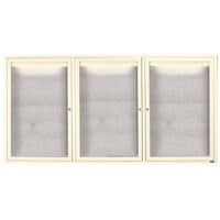 Aarco Enclosed Hinged Locking 3 Door Powder Coated Ivory Outdoor Lighted Bulletin Board Cabinet