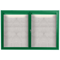 Aarco Enclosed Hinged Locking 2 Door Powder Coated Green Outdoor Lighted Bulletin Board Cabinet
