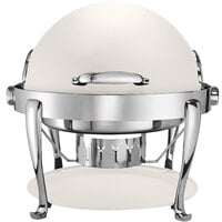 Bon Chef 19000CH-BIANCO Elite Round 8 Qt. Dripless Bianco Finish with Chrome Accents Roll Top Chafer with Roman Legs