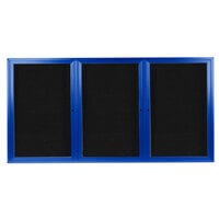 Aarco Enclosed Hinged Locking 3 Door Powder Coated Blue Aluminum Indoor Message Center with Black Letter Board