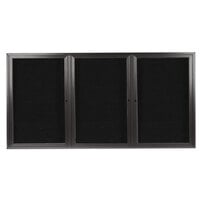 Aarco Enclosed Hinged Locking 3 Door Bronze Anodized Aluminum Indoor Message Center with Black Letter Board