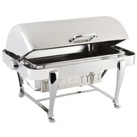 Bon Chef 19140CH Roman Sleek 8 Qt. Dripless Stainless Steel with Chrome Accents Roll Top Chafer with Roman Legs