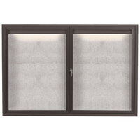 Aarco Enclosed Hinged Locking 2 Door Bronze Anodized Outdoor Lighted Bulletin Board Cabinet