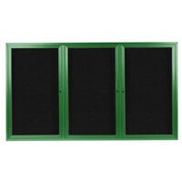 Aarco ADC4872-3G 48" x 72" Enclosed Hinged Locking 3 Door Powder Coated Green Aluminum Indoor Message Center with Black Letter Board