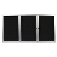Aarco ADC4896-3 48" x 96" Enclosed Hinged Locking 3 Door Satin Anodized Finish Aluminum Indoor Message Center with Black Letter Board