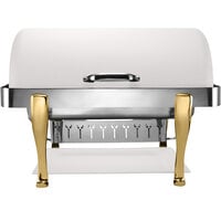 Bon Chef 19040-BIANCO Elite Rectangle 8 Qt. Dripless Bianco Finish with Brass Accents Roll Top Chafer with Roman Legs