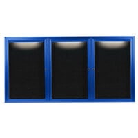 Aarco Enclosed Hinged Locking 3 Door Powder Coated Blue Aluminum Indoor Lighted Message Center with Black Letter Board