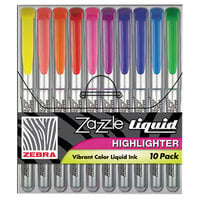 Zebra 71111 Zazzle Assorted 10-Color Chisel Tip Liquid Ink Stick Highlighter - 10/Set