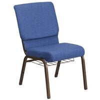 Flash Furniture FD-CH02185-GV-BLUE-BAS-GG Hercules Series Blue 18 1/2 inch Church Chair with Book Rack and Gold Vein Frame