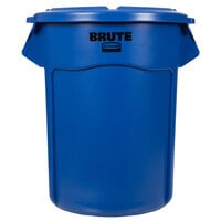 Rubbermaid BRUTE 55 Gallon Blue Round Trash Can and Lid
