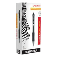 Zebra 46810 Sarasa Black Ink with Transparent Black Barrel 0.7mm Retractable Roller Ball Gel Pen - 12/Pack