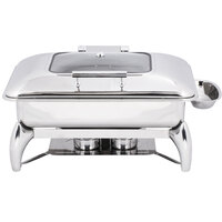 Acopa 8 Qt. Full Size Stainless Steel Induction / Traditional Dual-Purpose Chafer with Glass Top, Soft-Close Lid, and Stand with Fuel Holders