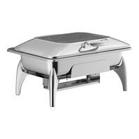 Acopa Voyage 8 Qt. Full Size Stainless Steel Induction / Traditional Dual-Purpose Chafer with Glass Top, Soft-Close Lid, and Stand with Fuel Holders