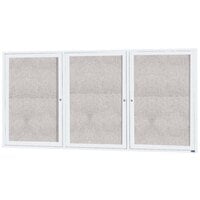 Aarco Enclosed Hinged Locking 3 Door Powder Coated White Outdoor Bulletin Board Cabinet
