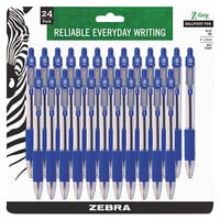 Zebra 12225 Z-Grip Blue Ink with Clear Barrel 1mm Retractable Ballpoint Pen - 24/Pack