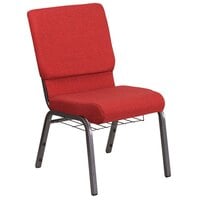 Flash Furniture FD-CH02185-SV-RED-BAS-GG Hercules Series Red 18 1/2 inch Church Chair with Book Rack and Silver Vein Frame