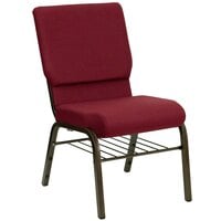 Flash Furniture XU-CH-60096-BY-BAS-GG Hercules Series Burgundy 18 1/2 inch Church Chair with Book Rack and Gold Vein Frame