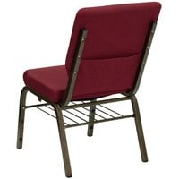Flash Furniture XU-CH-60096-BY-BAS-GG Hercules Series Burgundy 18 1/2 inch Church Chair with Book Rack and Gold Vein Frame
