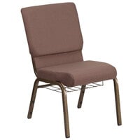 Flash Furniture FD-CH02185-GV-BNDOT-BAS-GG Hercules Series Brown Dot 18 1/2 inch Church Chair with Book Rack and Gold Vein Frame