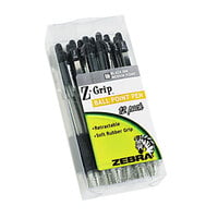 Zebra 22210 Z-Grip Black Ink with Clear Barrel 1mm Retractable Ballpoint Pen - 12/Pack