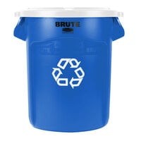 Rubbermaid BRUTE 20 Gallon Blue Round Recycling Can and White Lid