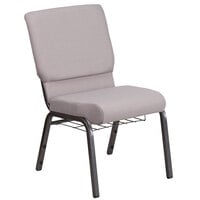 Flash Furniture FD-CH02185-SV-GYDOT-BAS-GG Hercules Series Gray Dot 18 1/2 inch Church Chair with Book Rack and Silver Vein Frame