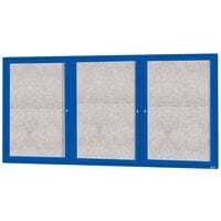 Aarco Enclosed Hinged Locking 3 Door Powder Coated Blue Outdoor Bulletin Board Cabinet