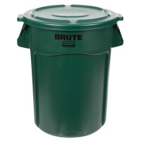 Rubbermaid BRUTE 44 Gallon Green Round Trash Can and Lid