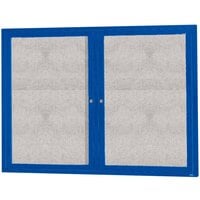Aarco Enclosed Hinged Locking 2 Door Powder Coated Blue Outdoor Bulletin Board Cabinet