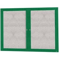 Aarco Enclosed Hinged Locking 2 Door Powder Coated Green Outdoor Bulletin Board Cabinet