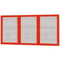 Aarco Enclosed Hinged Locking 3 Door Powder Coated Red Outdoor Bulletin Board Cabinet