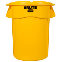 Rubbermaid BRUTE 44 Gallon Yellow Round Trash Can and Lid