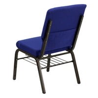 Flash Furniture XU-CH-60096-NVY-BAS-GG Hercules Series Navy 18 1/2 inch Church Chair with Book Rack and Gold Vein Frame