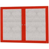 Aarco Enclosed Hinged Locking 2 Door Powder Coated Red Outdoor Bulletin Board Cabinet