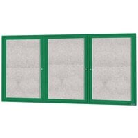 Aarco Enclosed Hinged Locking 3 Door Powder Coated Green Outdoor Bulletin Board Cabinet