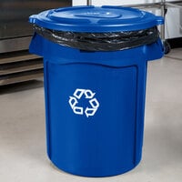 Rubbermaid BRUTE 44 Gallon Blue Round Recycling Can and Lid