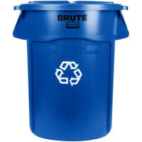 Rubbermaid BRUTE 44 Gallon Blue Round Recycling Can and Lid
