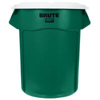Rubbermaid BRUTE 55 Gallon Green Round Recycle / Trash Can and White Lid