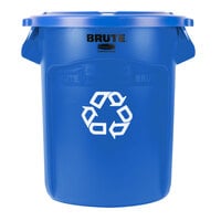 Rubbermaid BRUTE 20 Gallon Blue Round Recycling Can and Blue Lid