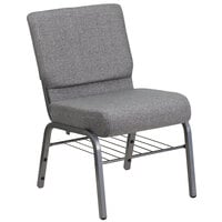 Flash Furniture XU-CH0221-GY-SV-BAS-GG Hercules Series Gray 21 inch Church Chair with Book Rack and Silver Vein Frame