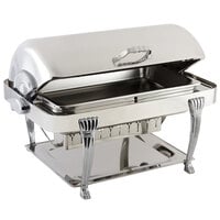 Bon Chef 12040CH Elite Rectangle 8 Qt. Dripless Stainless Steel with Chrome Accents Roll Top Chafer with Aurora Legs