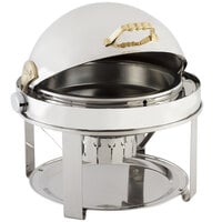 Bon Chef 12010 Elite Round 8 Qt. Dripless Round Stainless Steel with Brass Accents Roll Top Chafer with Contemporary Legs
