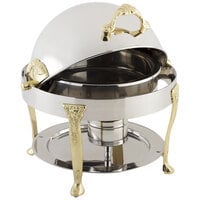 Bon Chef 17014 Petite 3 Qt. Dripless Round Stainless Steel with Brass Accents Roll Top Chafer with Renaissance Legs