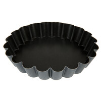 Matfer Bourgeat 332658 Exopan Steel 4 inch x 11/16 inch Fluted Non-Stick Tartlet / Quiche Mold - 12/Pack
