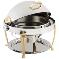 Bon Chef 14009 Elite Round 8 Qt. Dripless Stainless Steel with 24K Gold Accents Roll Top Chafer with Aurora Legs