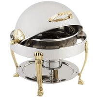 Bon Chef 12014 Petite 3 Qt. Dripless Round Stainless Steel with Brass Accents Roll Top Chafer with Aurora Legs