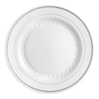 WNA Comet MP9WSLVR 9" White Masterpiece Plastic Plate with Silver Accent Bands - 120/Case