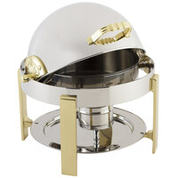 Bon Chef 20014 Petite 3 Qt. Dripless Round Stainless Steel with Brass Accents Roll Top Chafer with Contemporary Legs