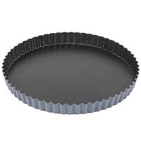 Matfer Bourgeat 332225 Exopan Steel 9 1/2 inch x 1 inch Fluted Non-Stick Tart / Quiche Pan with Removable Bottom