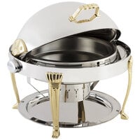 Bon Chef 12009 Elite Round 8 Qt. Dripless Round Stainless Steel with Brass Accents Roll Top Chafer with Aurora Legs